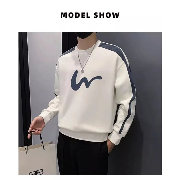 Yuvarlak Yaka Sweatshirt Bahar Sonbahar Erkek Sonbahar Kadife İçlik Rahat Uzun Kollu Gömlek