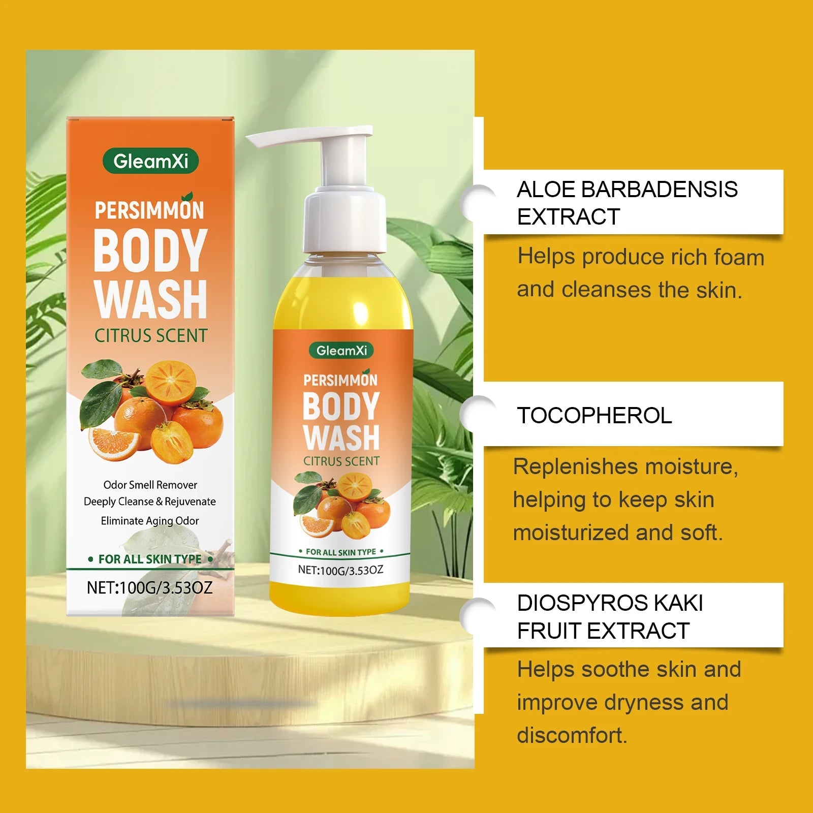 Refreshing Persimmon Shower Gel with Fresh Fruity Scent, Gently Cleanses and Smooths Body Skin Halalzen