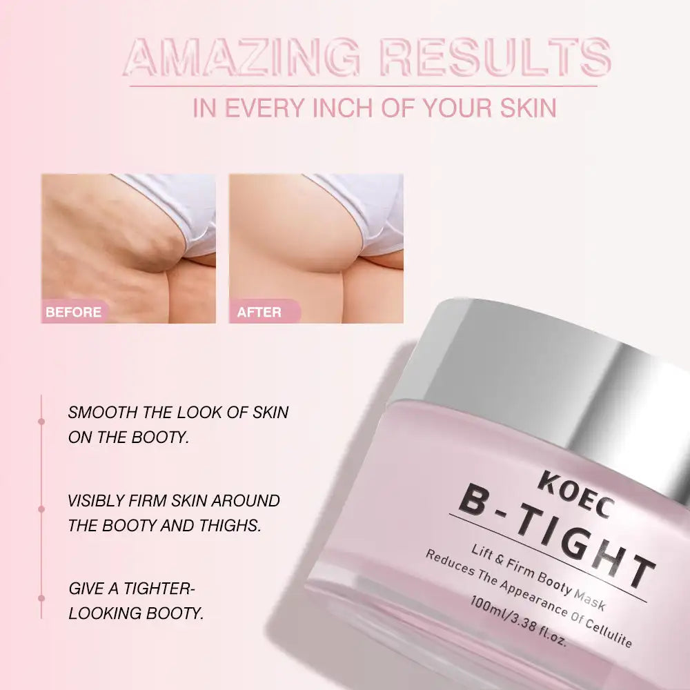 Ship from US KOEC B-Tight Firming Body Cream for Buttocks, Overnight Moisturizing Body Mask, Intensive Hydration Care for Dry Skin, Smooth Looking Skin Care, 100ml