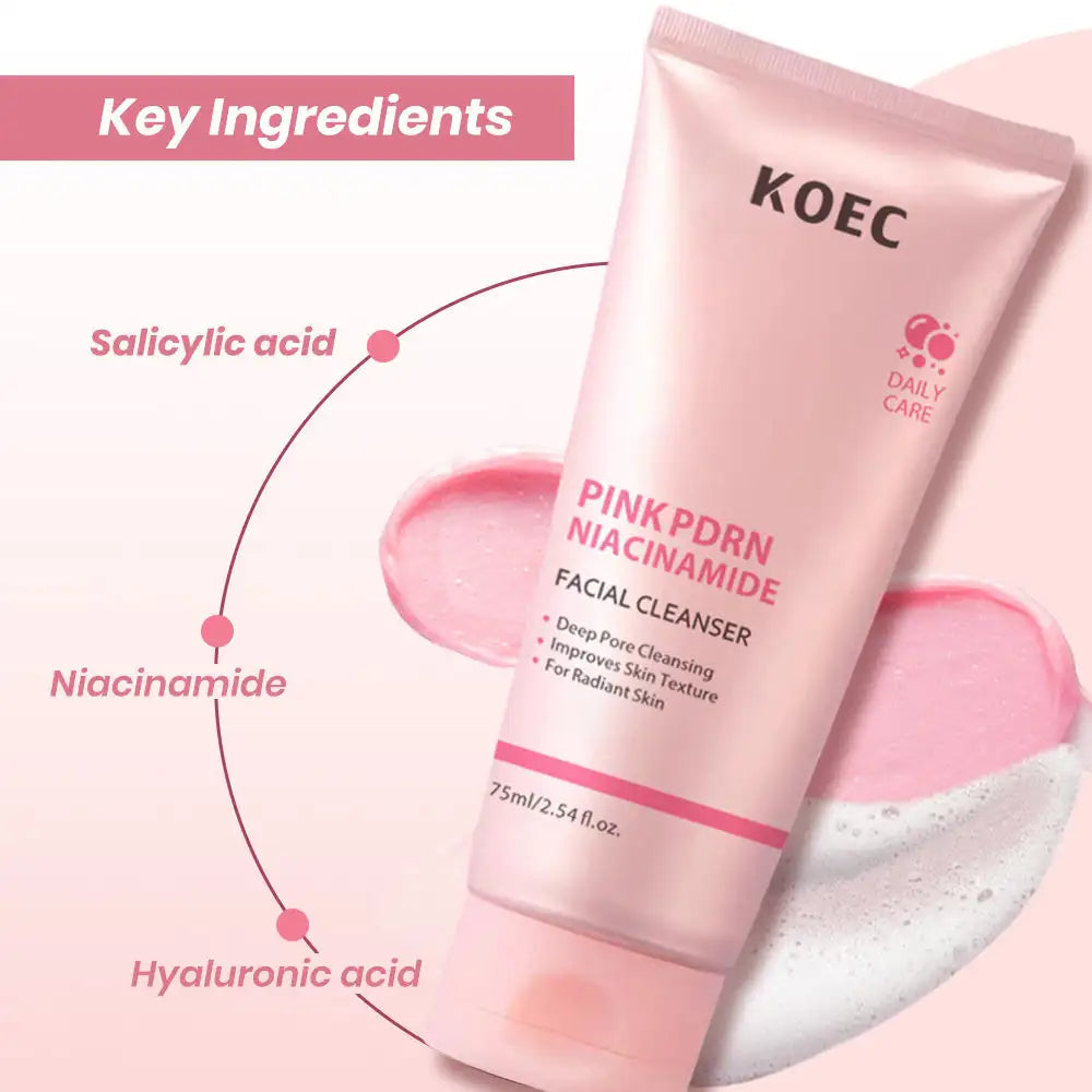 75ml KOEC Pink PDRN Niacinamide Facial Cleanser Hydrating Smoothing Glowing Deep Pore Cleansing Improve Texture Hyaluronic Acid Halalzen