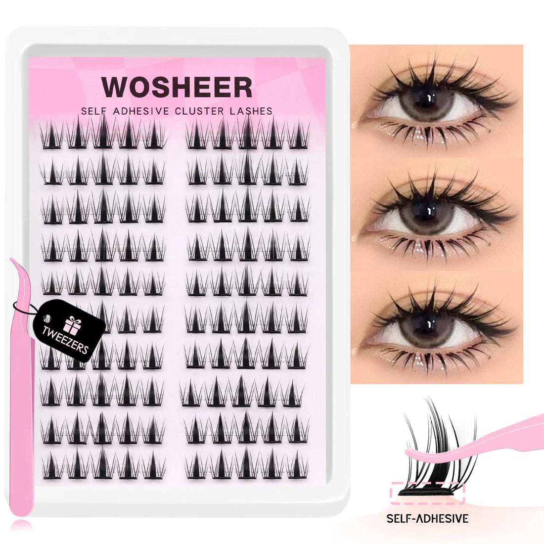 WOSHEER Manga Self Adhesive Lash Clusters Kit Natural Reusable Eyelash Clusters No Glue Needed Pre Glued Cluster Lashes Halalzen