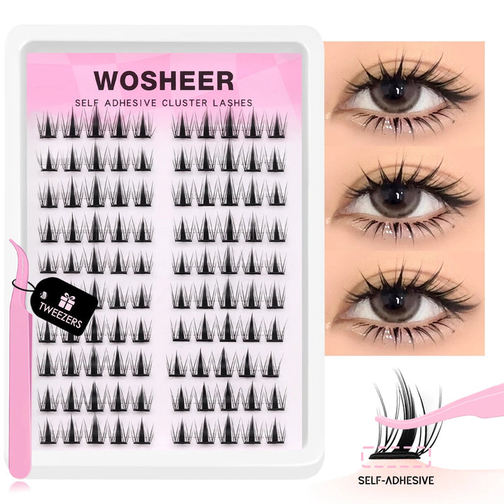 WOSHEER Manga Self Adhesive Lash Clusters Kit Natural Reusable Eyelash Clusters No Glue Needed Pre Glued Cluster Lashes Halalzen