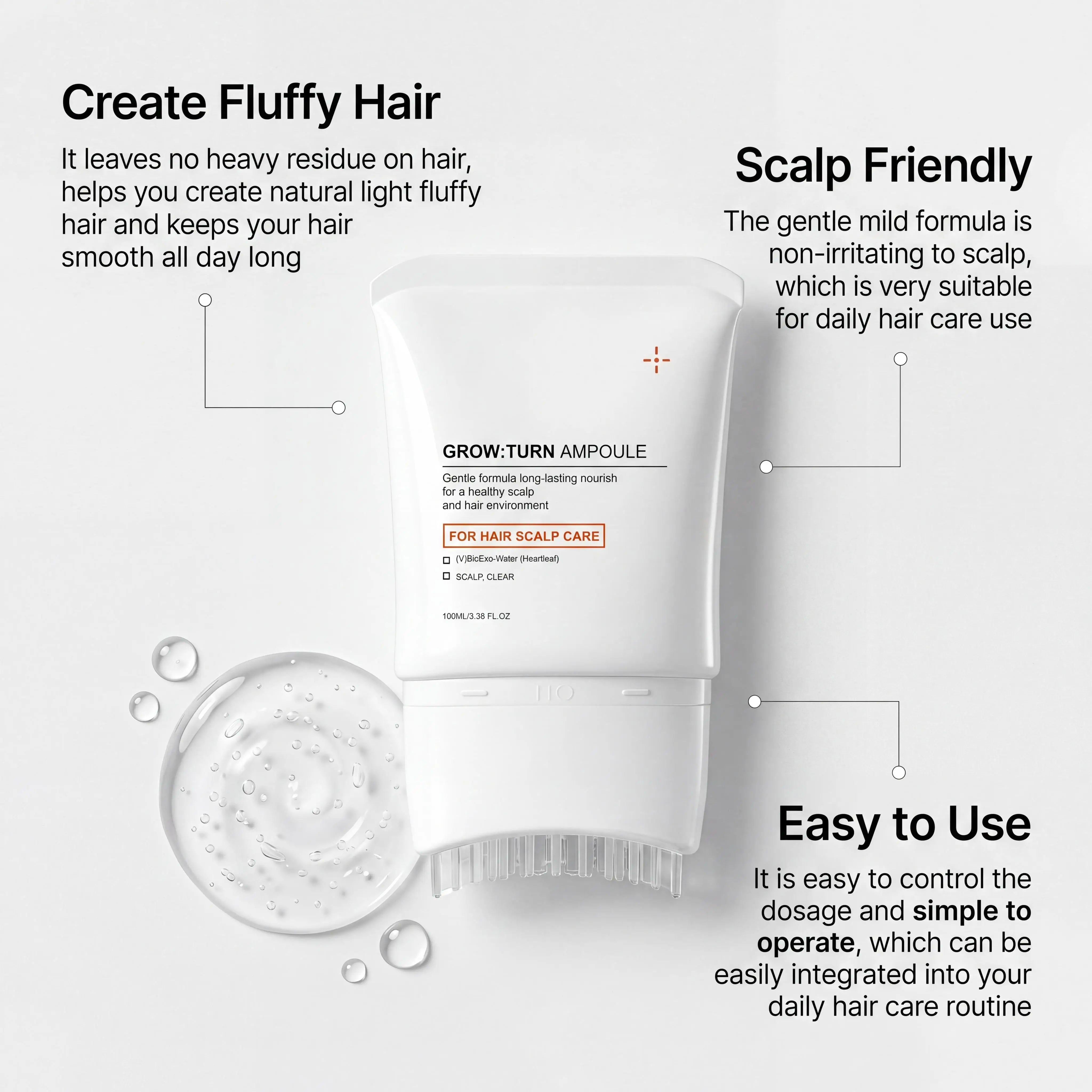 Fluffy Hair Serum With Built-In Brush Nourishing Scalp Hydrate Strengthening Volumizing Essence Korean Hair Care Scalp Massager