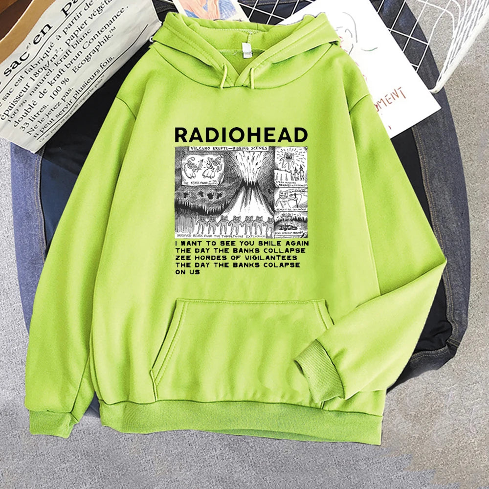 RockIndie Rock Radiohead Print Hoodie Man/Women Pullovers Hoodies Long Sleeve Fleece Streetwear Harajuku Male Tops Sweatshirts