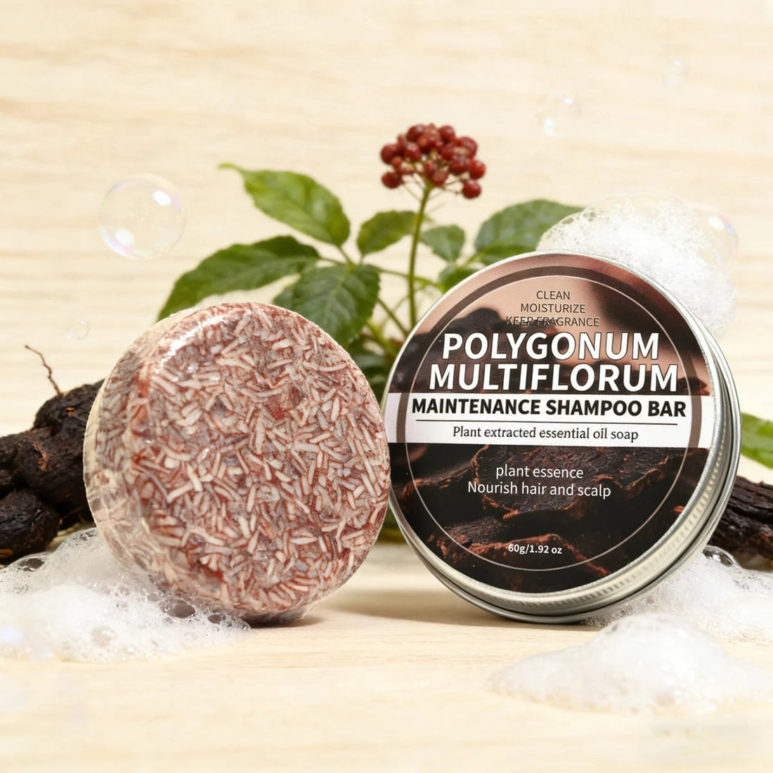 Polygonum Multiflorum Herbal Shampoo Soap Bar, Plant Hair Care Essential Oil Soap, Dark Nourishing Shampoo Soap, Deep Cleansing Halalzen