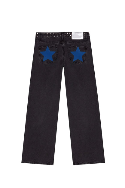 ONE DILEMMA Blue Five-Pointed Star High Waited Jeans Y2K Street Harajuku Baggy Jeans Women Clothing Casual Straight Denim Pants