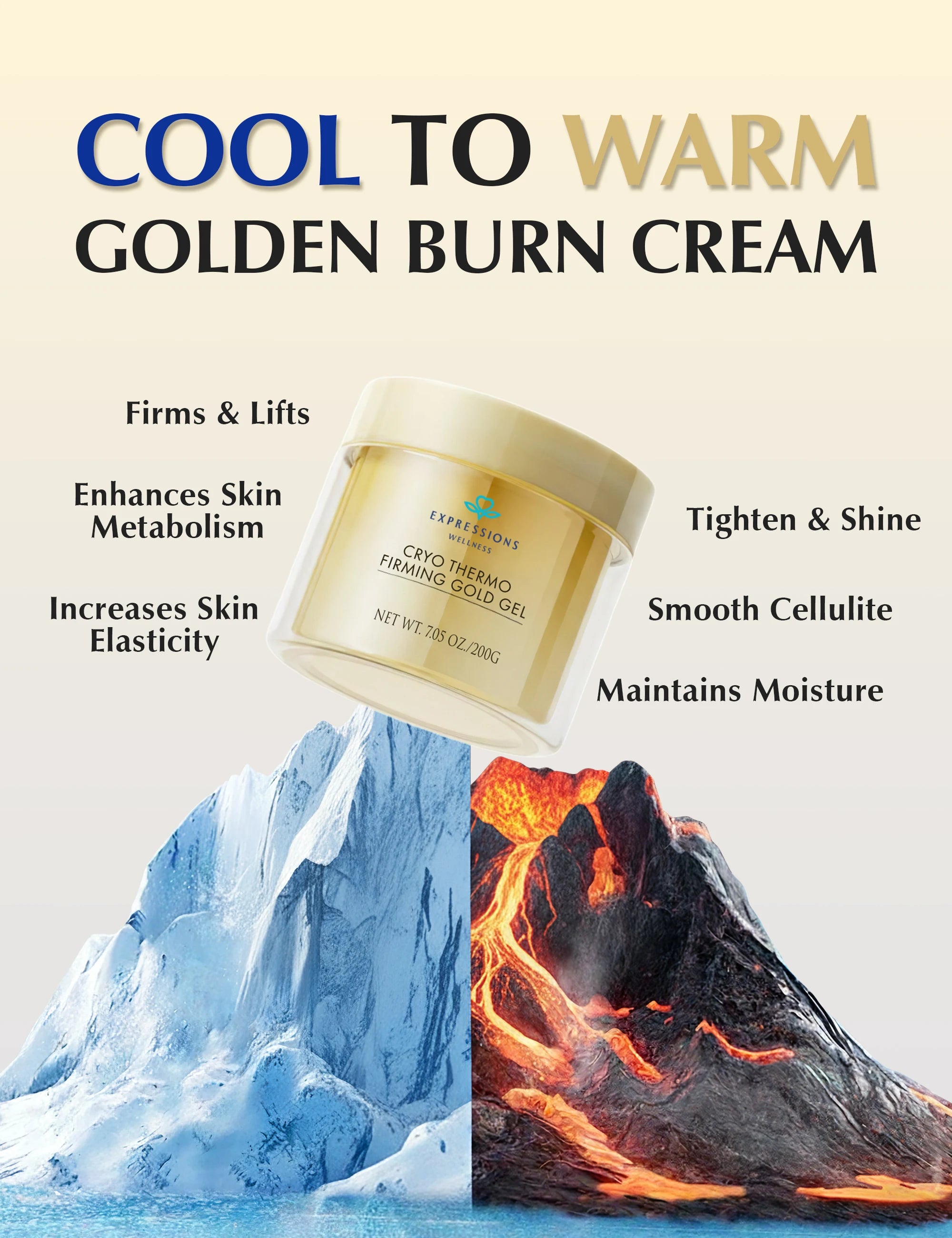 Skin Tightening Anti-Cellulite Body Cream – Golden Hot Gel for Belly, Waist, Thigh & Butt Firming Slimming Massage Cream