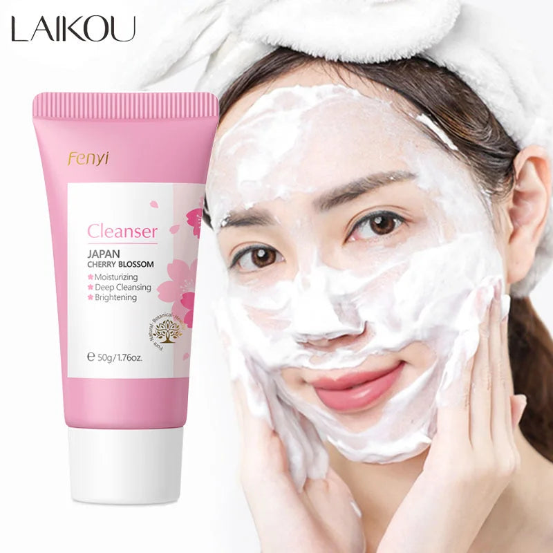 Sakura Gentle Facial Foaming Cleanser Shrink Pores Deep Clean Oil Control Reduce Blackhead Moisturizing Facial Skin Care Halalzen