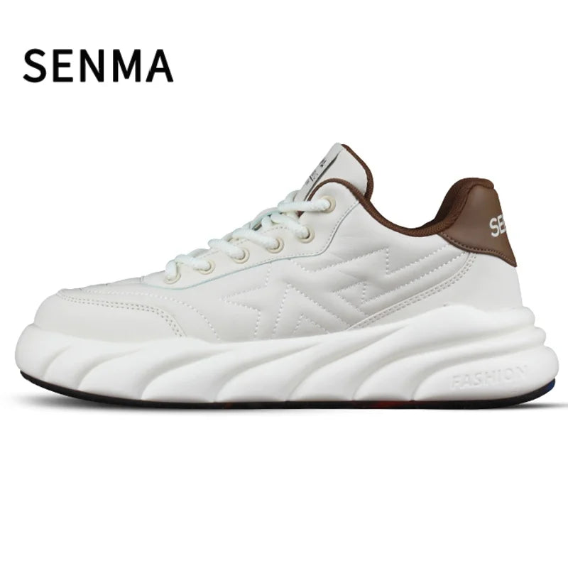 SENMA Sneakers for Men Genuine Leather Casual Shoes Mens Board/Tennis/Running/Walking Shoes Comfortable & Durable Athletic Shoes