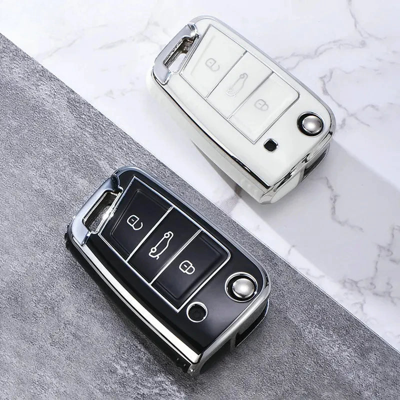 Car TPU Key Case Cover For VW Volkswagen Golf 7 MK7 Tiguan MK2 T-roc T-cross Skoda Octavia Kodiaq Karoq Seat Ateca Leon Fob