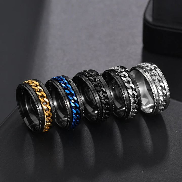 Cool Stainless Steel Rotatable Men Ring High Quality Spinner Chain Punk Women Jewelry for Party Gift HALALZEN