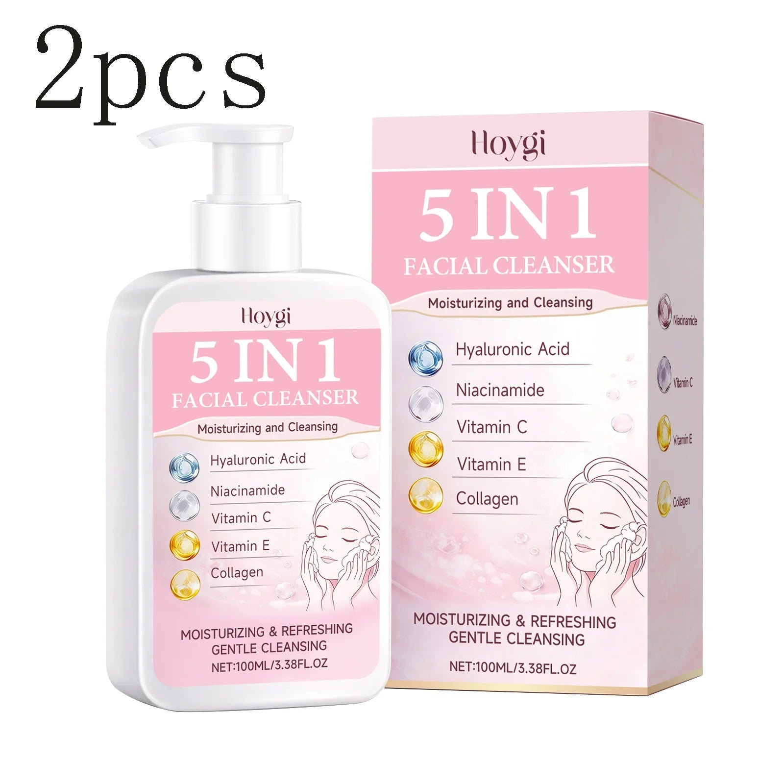 5-in-1 Moisturizing Cleanser - Rich Foam Light Texture Mild Non-Irritating Daily Gentle Hydrating Facial Cleansing Cream Halalzen