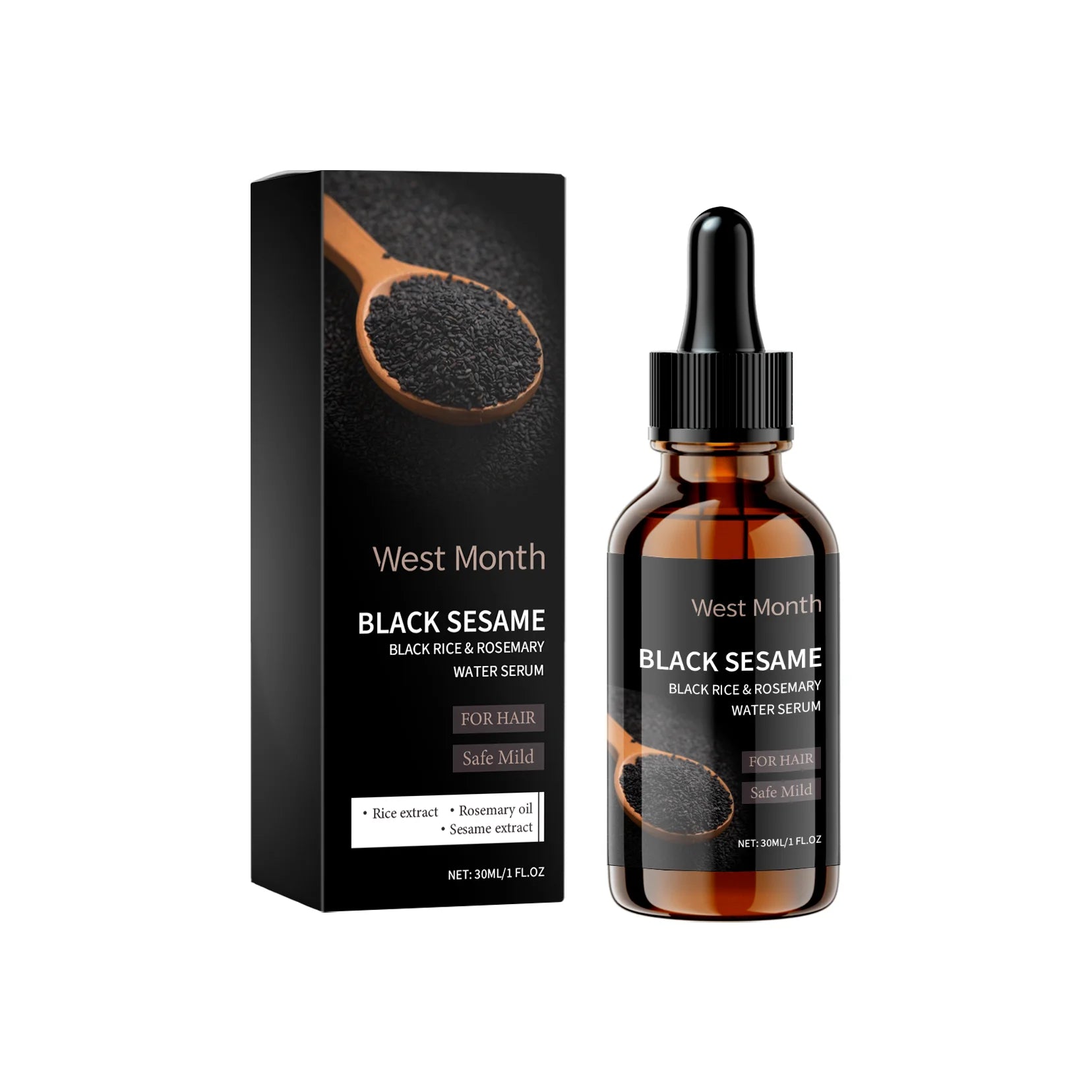 Black Sesame Hair Nourishing Serum - Repairs Dry, Frizzy & Split Ends, Leaves Hair Super Smooth, Shiny and Easy to Manage Halalzen