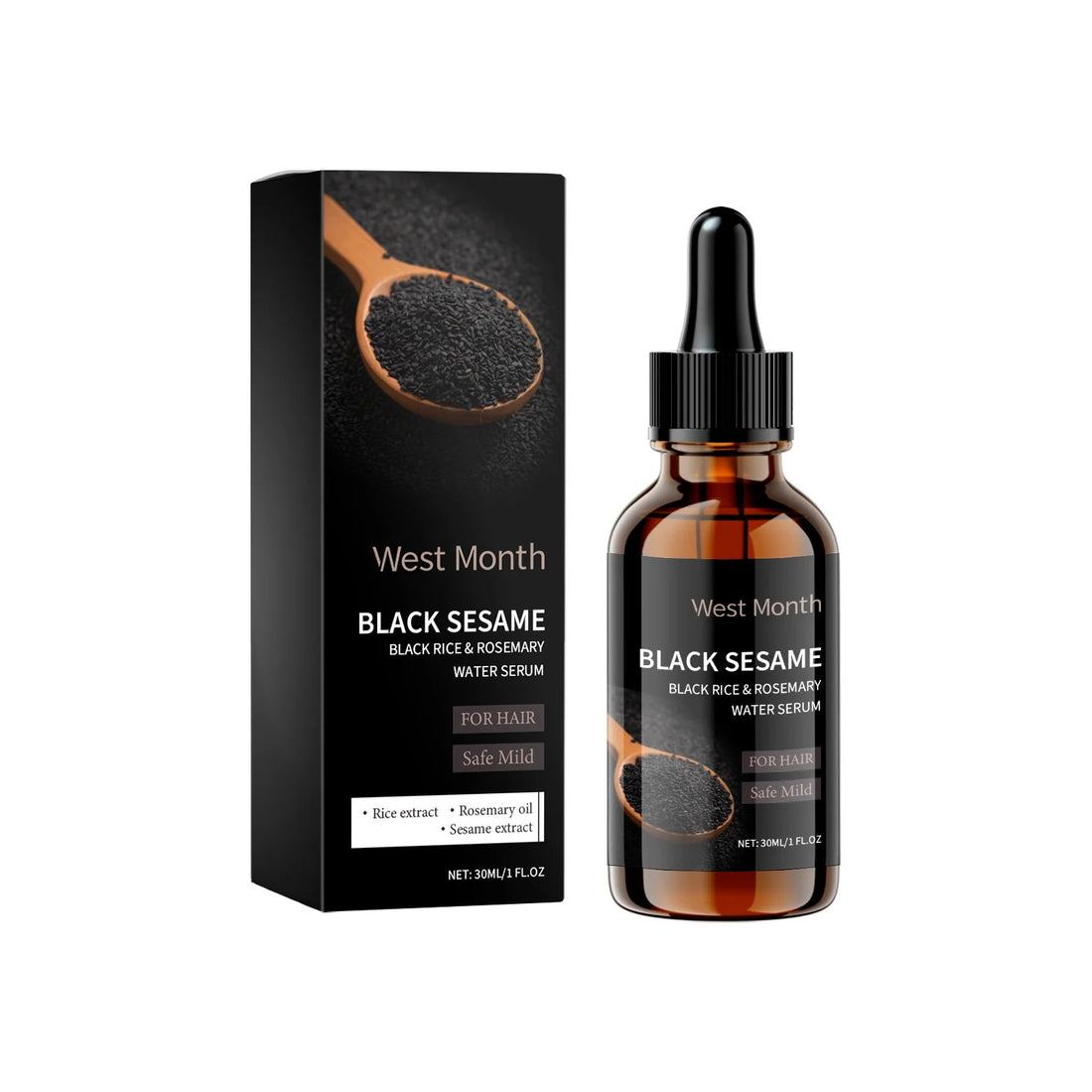Black Sesame Hair Nourishing Serum - Repairs Dry, Frizzy & Split Ends, Leaves Hair Super Smooth, Shiny and Easy to Manage Halalzen