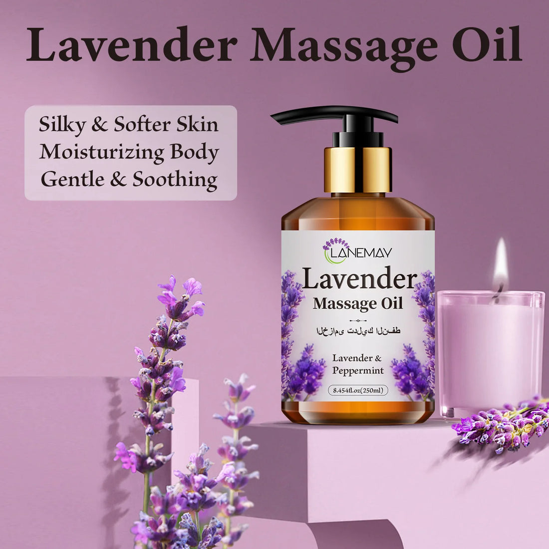 New Upgraded Premium Lavender & Peppermint Massage Oil, Paraben-Free, Moisturizing Body Care, Soothes & Softens Skin