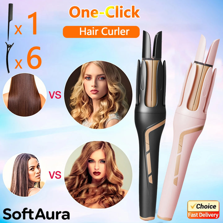 SoftAura Automatic Curling Iron 32mm Large Barrel Big Wave Styling Tool Damage Free Hair Long Lasting Curls Home Travel Use