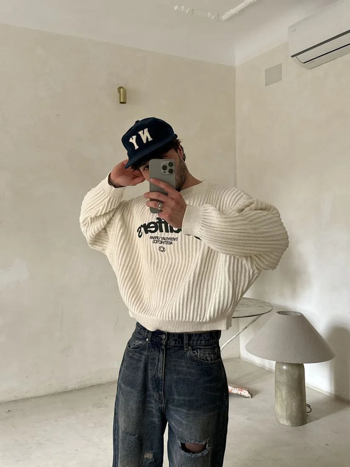 Street trend letter patch design simple long sleeved couple y2k retro casual comfortable loose warm outdoor O-neck sportswear