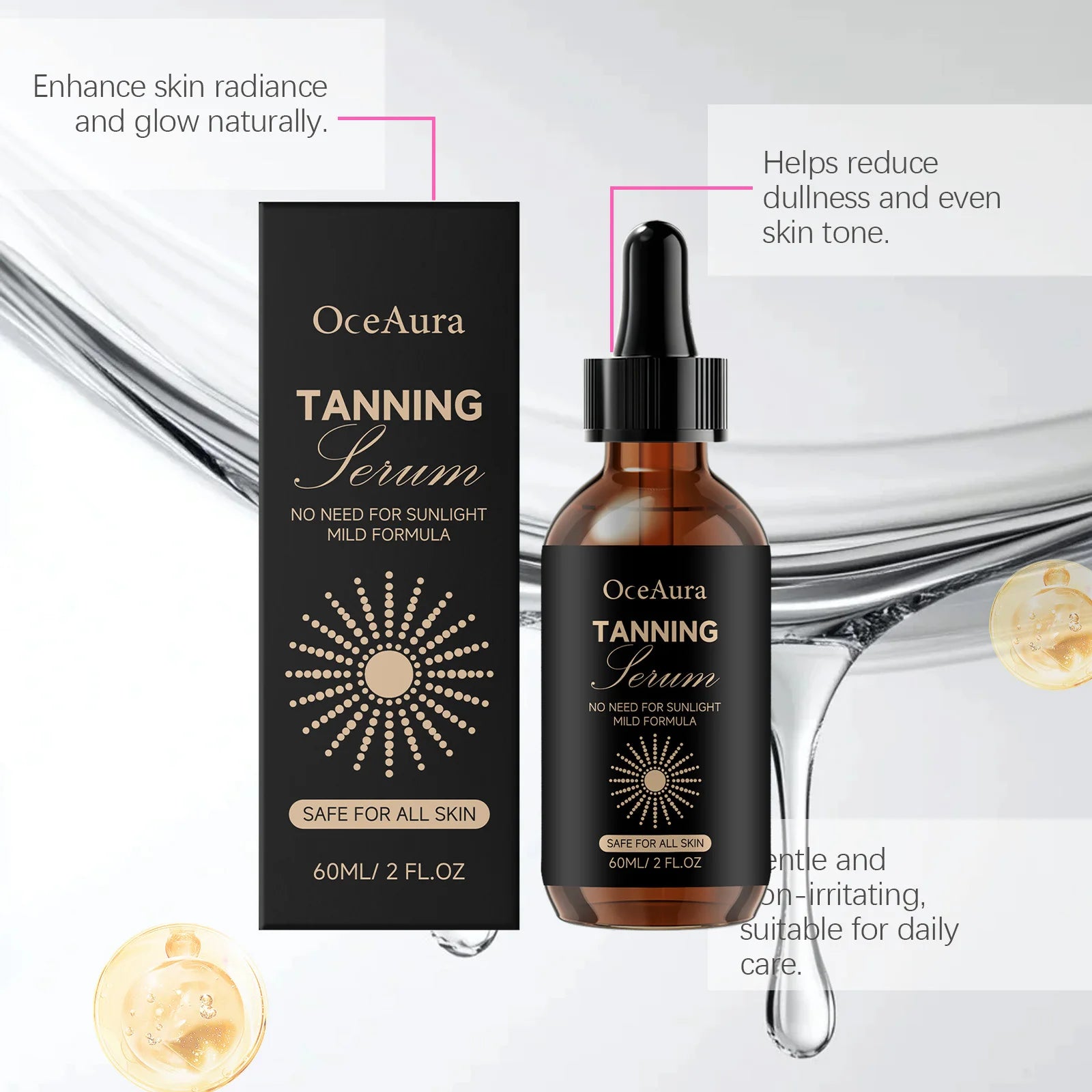 Self Tanning Drops Sunless Tanner Serum Natural Bronze Glow Mild Formula For All Skin Body Tanning Water Fake Tan Essence