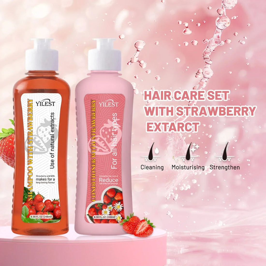 YILEST Shampoo and Conditioner Set for Hair Loss Dry & Damaged Hair Nourishing Care for Soft & Shiny Hair, Strawberry Scent Halalzen