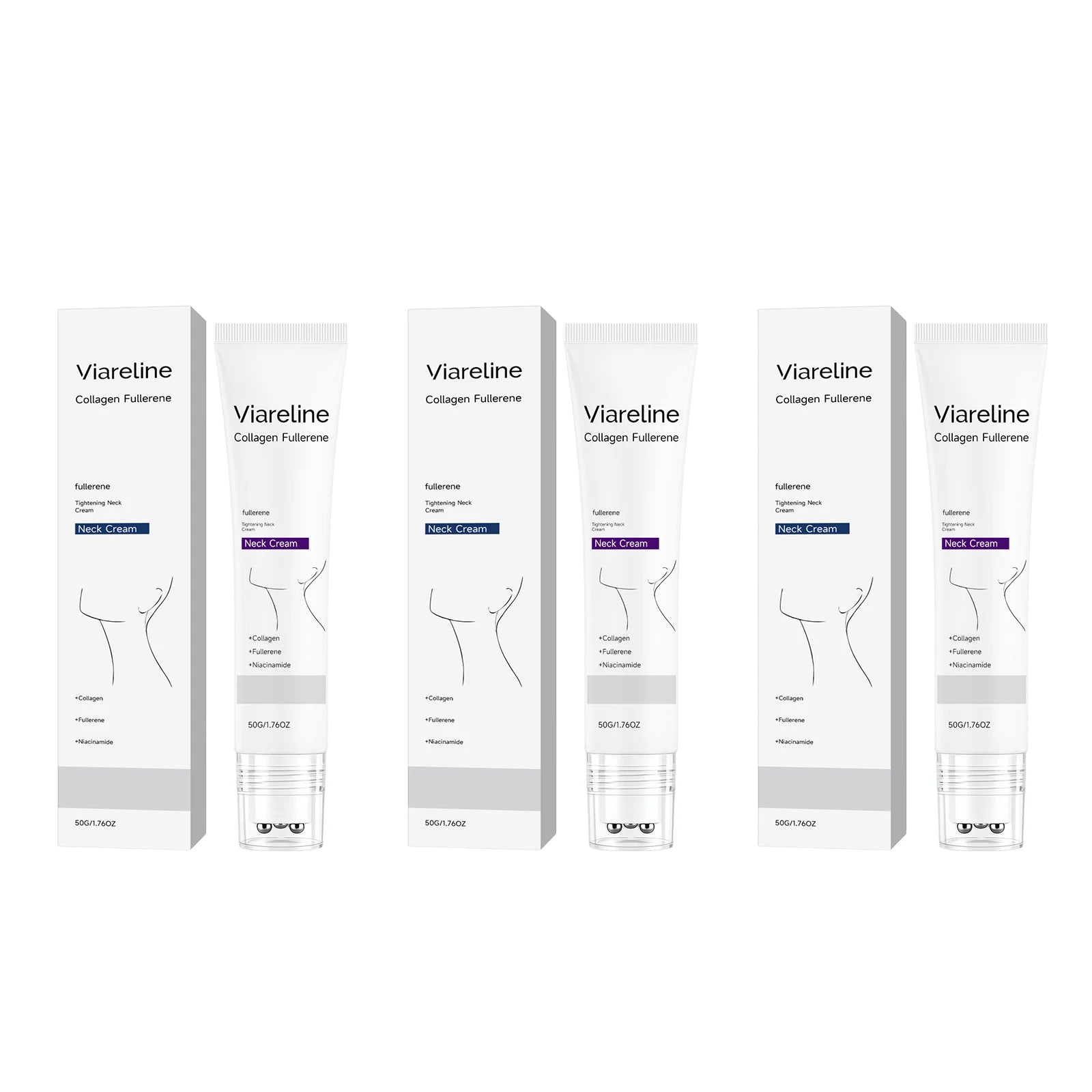 Collagen Fullerene Neck Cream Niacinamide Brightening Jawline Tighten Lift Firming Anti-Wrinkle Neck Care Moisturizing Cream with Rollers