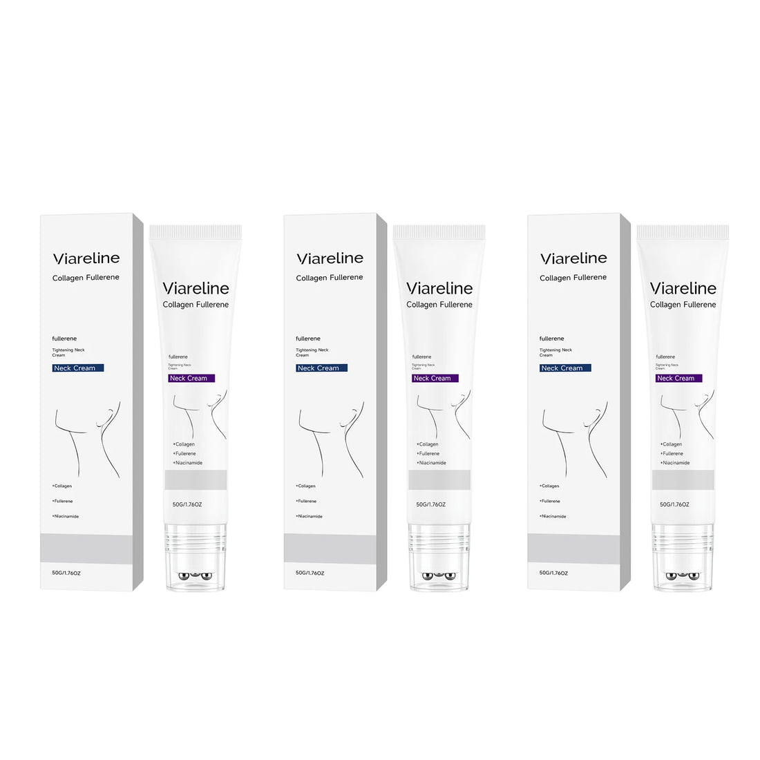 Collagen Fullerene Neck Cream Niacinamide Brightening Jawline Tighten Lift Firming Anti-Wrinkle Neck Care Moisturizing Cream with Rollers