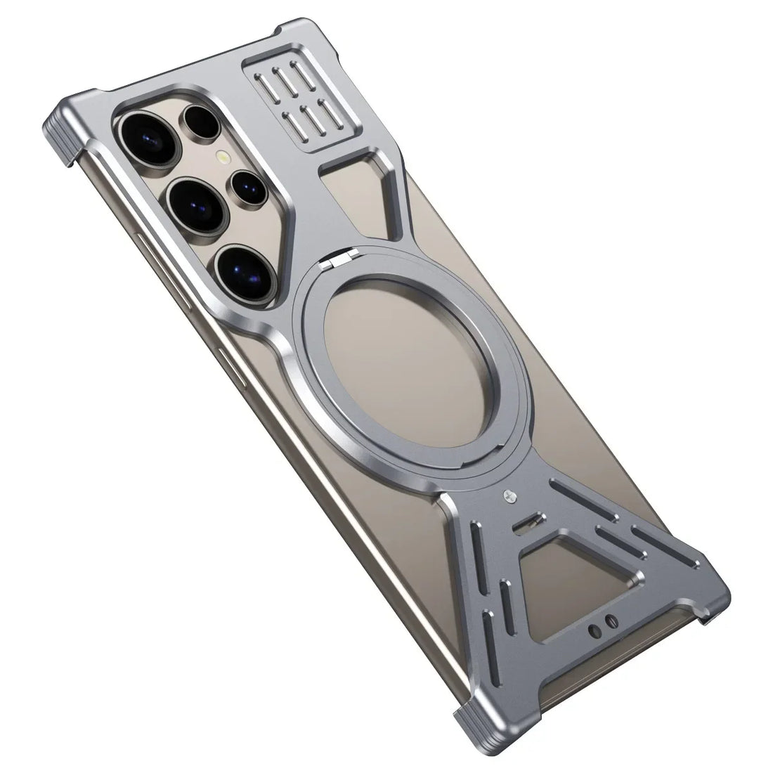 for Samsung Galaxy S25 S22 S23 S24 Ultra Aluminum Alloy Magnetic Anti-Fall Phone Case Metal Heat Dissipation Cover with Stand