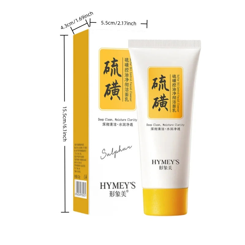 100g Sulfur Oil Control Cleansing Milk, Containing Sulfur, Hydrolyzed Wheat Protein, Purslane Extract, Deeply Cleanses and Moisturizes, Removes Deep-Seated Facial Impurities, Controls Oil, and Improves Dry Skin Halalzen