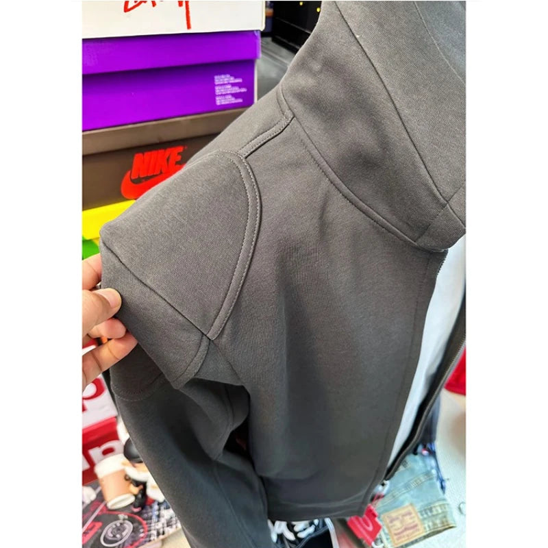 Autumn Regular Shoulder Motorcycle Hooded Sweatshirt with Fake Two - Piece Design | Original Quality Men's Hooded Jacket