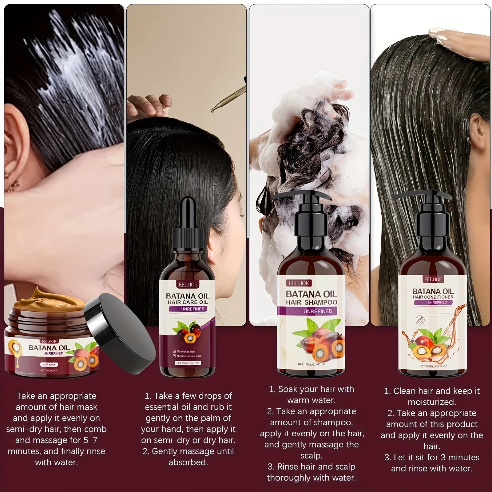 Batana Oil Hair Care Set - Shampoo, Conditioner, Hair Mask and Scalp Oil for All Hair Types Halalzen