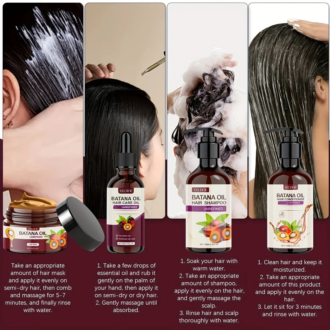 Batana Oil Hair Care Set - Shampoo, Conditioner, Hair Mask and Scalp Oil for All Hair Types Halalzen