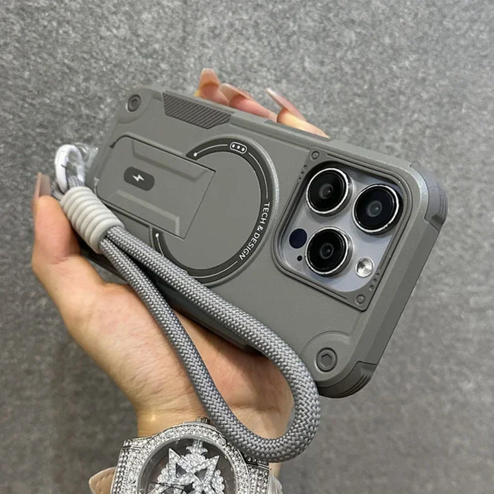 IPhone 17 16 14 13 11 12 15 Pro Max Plus için Magsafe Kılıf Manyetik Kablosuz Şarj Bilek Askısı Stand Sert Düşmeye Dayanıklı Kılıf
