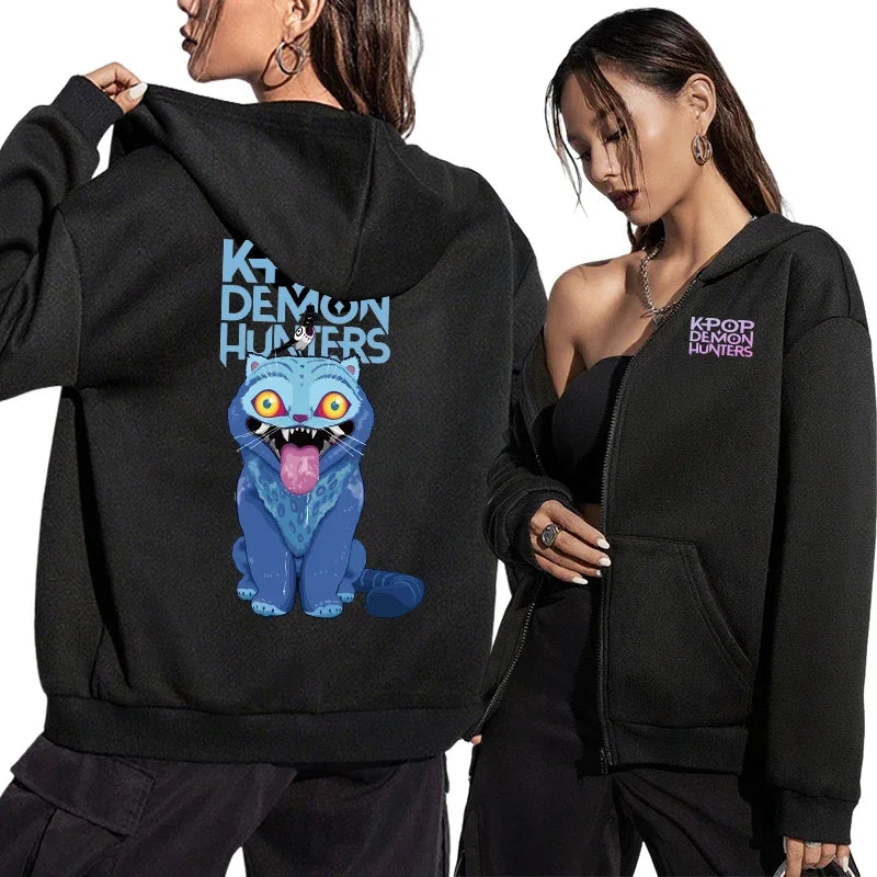 K-pop Anime Pattern Hoodies Women's Zip-up Jacket Autumn Winter Daily Casual Fashion Hooded Coat Demon Hunter Printed Sweatshirt