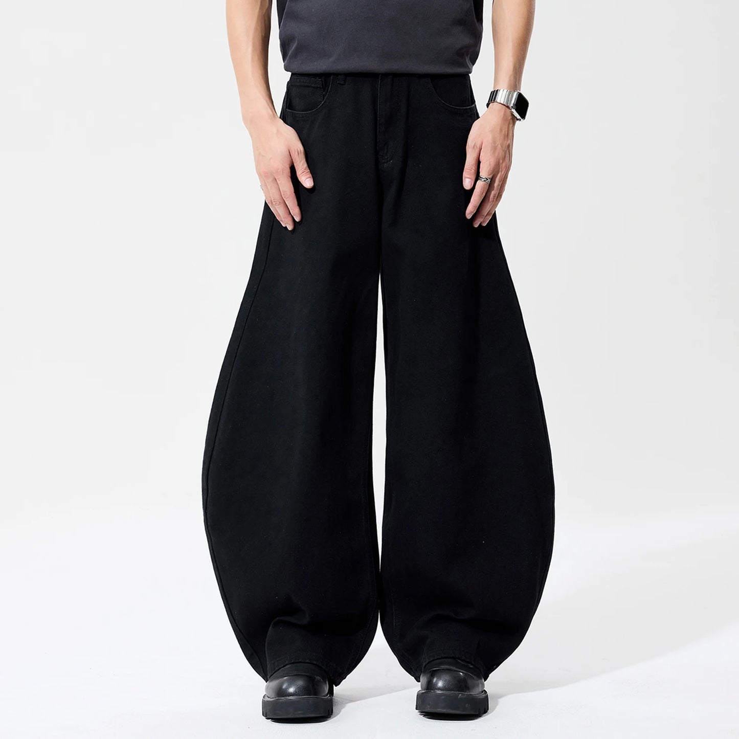 2025 Autumn Men's Retro Grey Black Loose Wide Leg Jeans American Street Baggy Goth Pants Man Designer Jeans Y2K Denim Pants