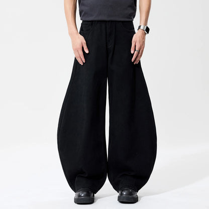 2025 Autumn Men's Retro Grey Black Loose Wide Leg Jeans American Street Baggy Goth Pants Man Designer Jeans Y2K Denim Pants