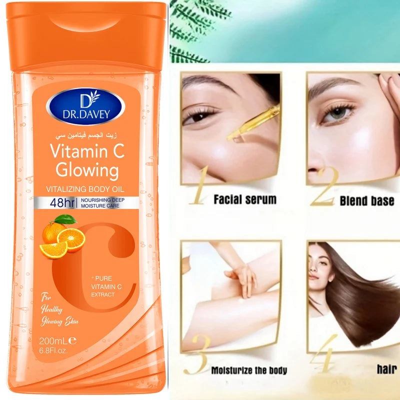 2PCS 200ml  DR.DAVEY VITAMIN C  Body Oil Body Skin Care Oil Moisturizing Hydrating Care Suitable for All Seasons Body Face Hand