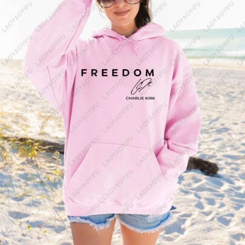 Charlie Kirk Freedom Drop Shoulder Sweatshirt Freedom Graphic Hoodies Men Woman Charlie Kirk Turning Point Pullovers Hoodie