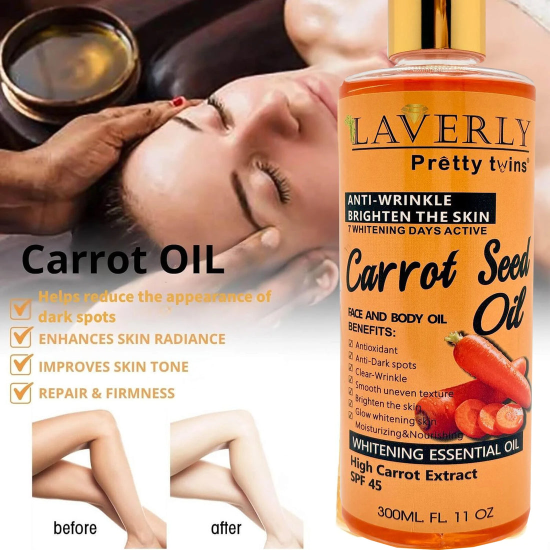 300ML CARROT B-CAROTENE BODY GEL OIL Moisturizing Essential Oil Body Oil Unisex Full Body Care Oil for Body, Face, Hand,