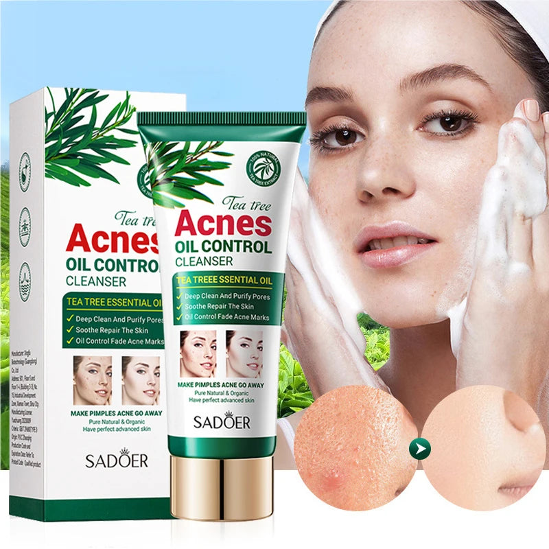 SADOER Tea Tree Acne Removal Facial Cleanser Moisturizing Anti-aing Anti Acne Deep Cleansing Face Wash Foam Cleanser Skin Care Halalzen