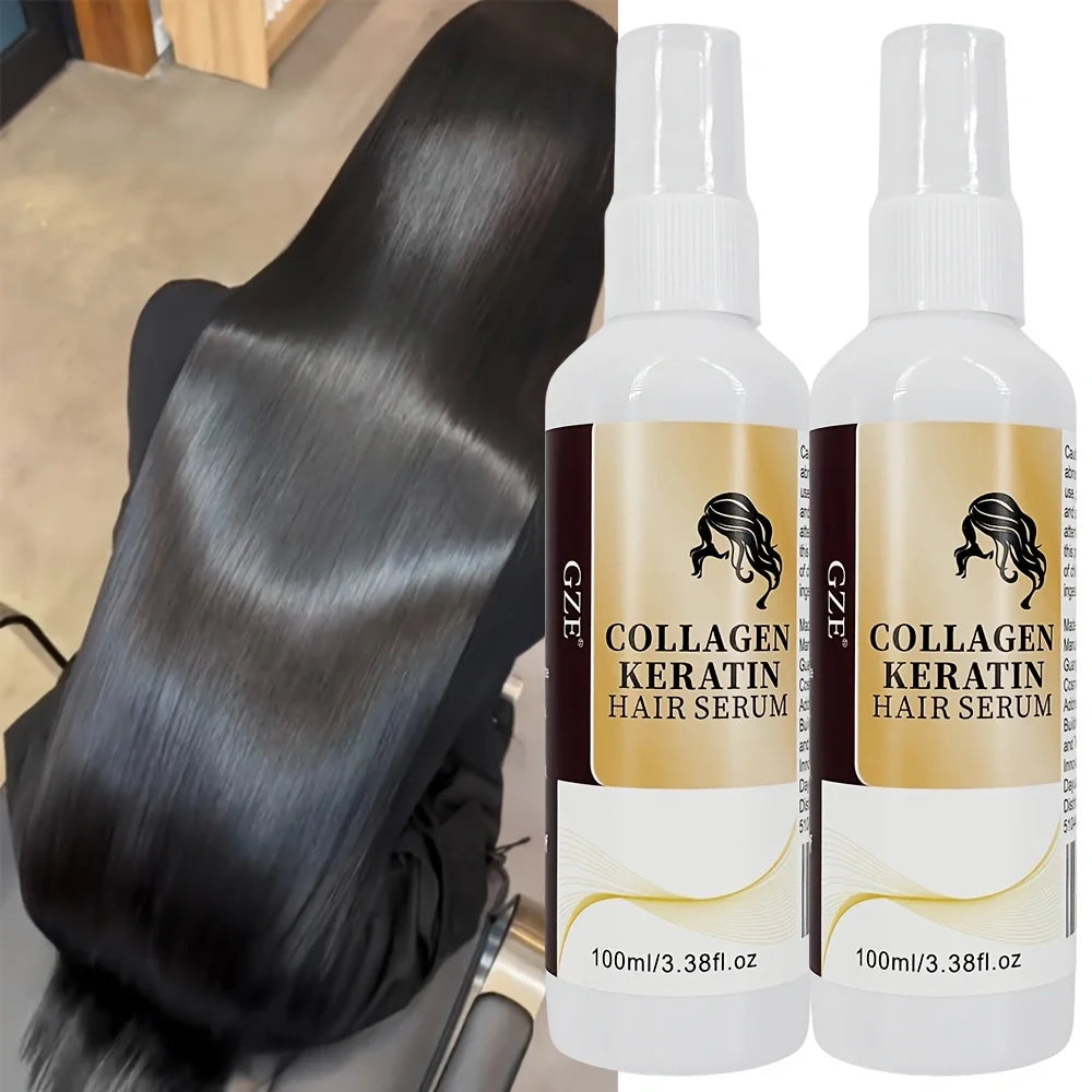 2 Pack GZE Collagen Keratin Hair Serum For Silky Hair Deep Conditioning Hydrating Repair Split Ends Anti-Breakage Halalzen