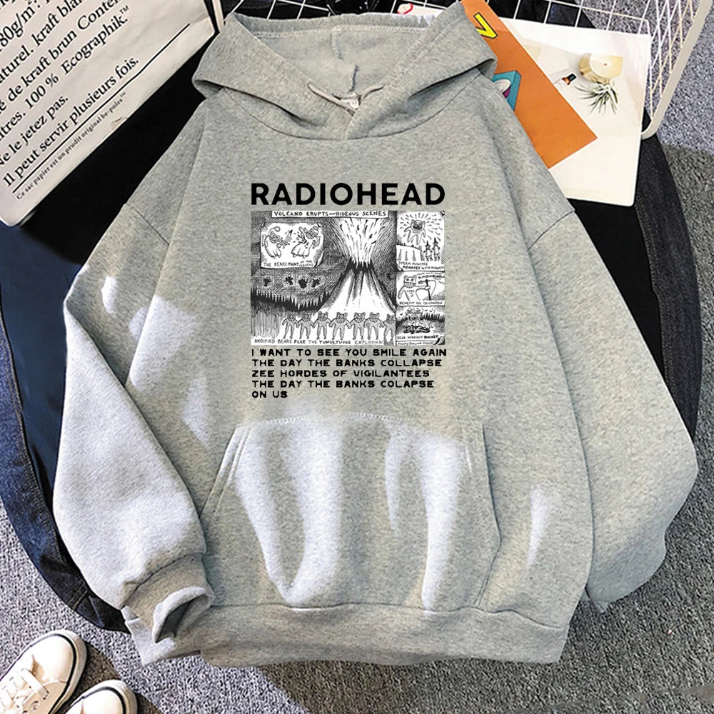 RockIndie Rock Radiohead Print Hoodie Man/Women Pullovers Hoodies Long Sleeve Fleece Streetwear Harajuku Male Tops Sweatshirts