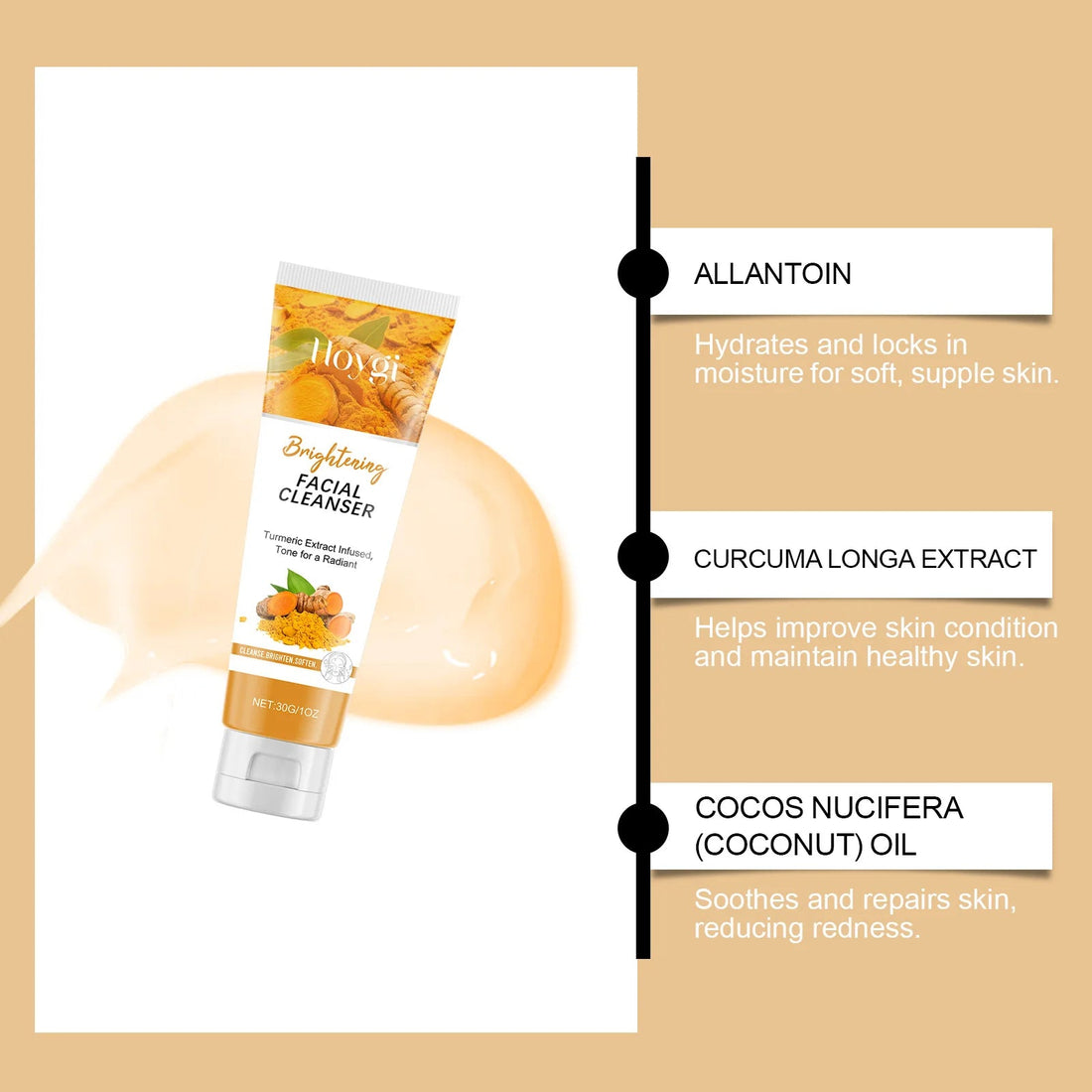 Turmeric Cleanser Moisturize Facial Brightening Skin Tone Daily Face Wash Foam Skincare Deep Clean Blackhead Removal Oil Control Halalzen