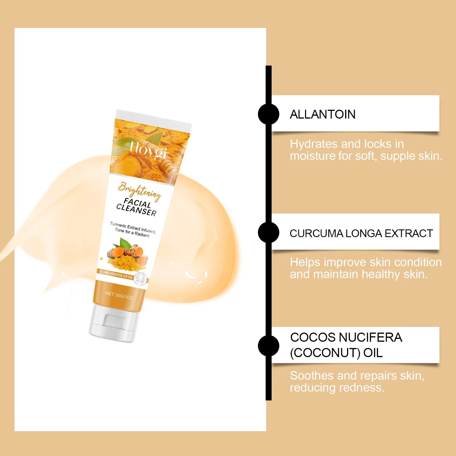 Turmeric Cleanser Moisturize Facial Brightening Skin Tone Daily Face Wash Foam Skincare Deep Clean Blackhead Removal Oil Control Halalzen