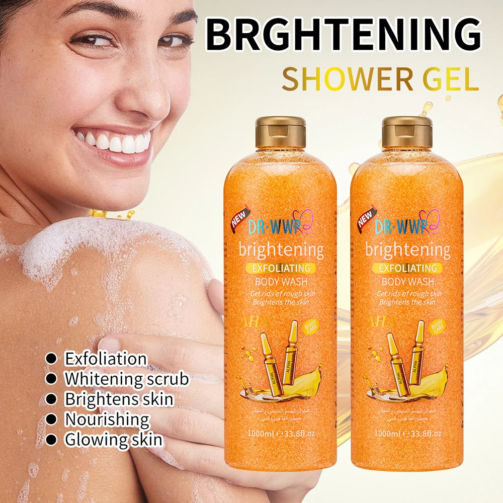 1000ml Lavender Kojic Acid AHA Shower Gel Deep Cleansing Brighten Skin Scrub Body Wash Exfoliator Body Care Fragrance Skincare