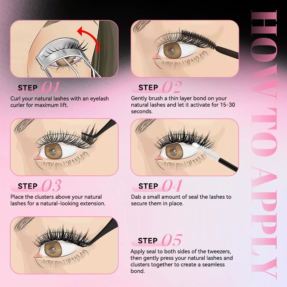 uCoolMe Lashes Venus Super Natural Clusters Kit with Bond and Seal Remover Long-lasting Waterproof Beginner Friendly Makeup Tool