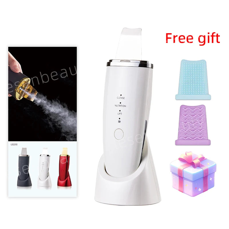 New Ultrasonic Skin Scrubber Vibration Face Spatula Blackhead Remover Shovel Clean Cavitation Peeling Facial Lifting EMS Machine Halalzen