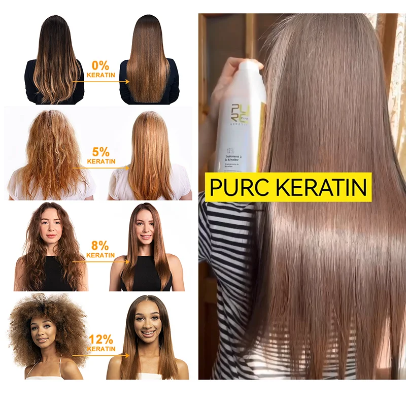 PURC Brazilian Keratin Hair Treatment Keratin Straightening Curly Hair Smoothing Repair Permed Damaged Hair Care Products Halalzen