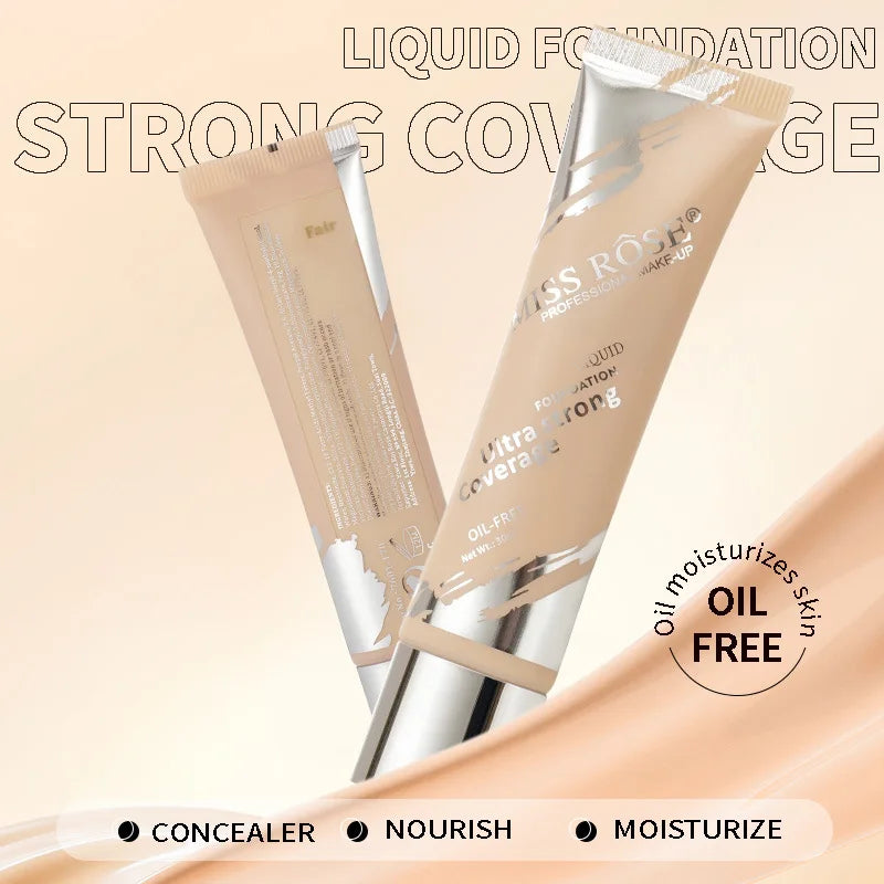 MISS ROSE Flat Tube Liquid Foundation Not Easy Fade, Moisturizing Foundation Cream Suitable For All Skin Tones Daily Face Makeup