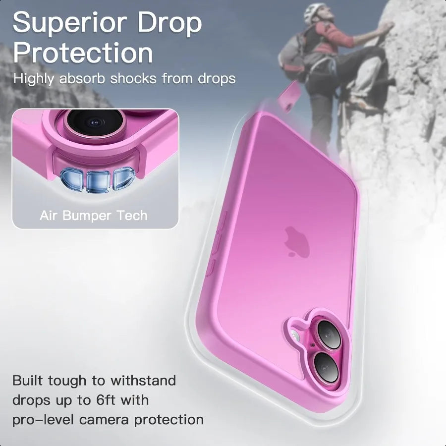 h Matte Case for iPhone 16 6.1Inch Shockproof Military Grade Drop Protection Frosted Translucent Back Phone Cover AntiFingerpri