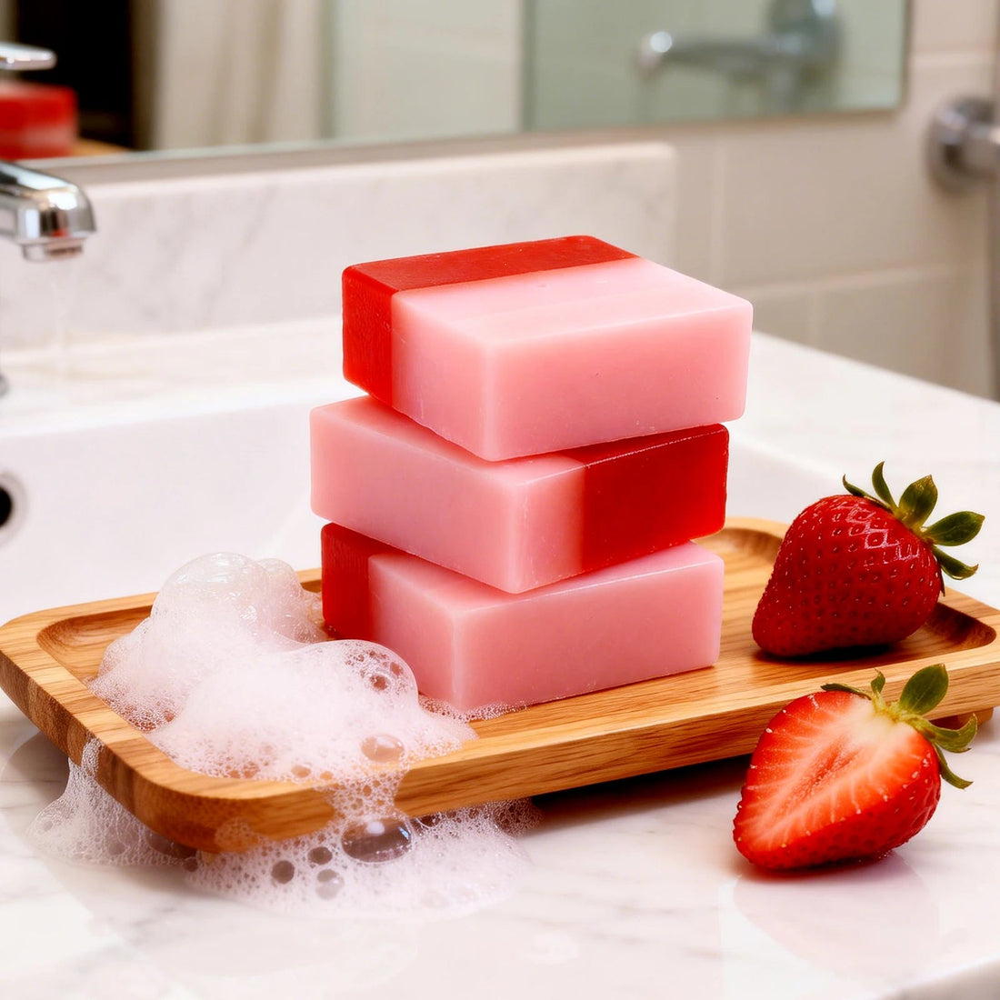 Strawberry Soap Natural Brightening Moisturizing Gentle Cleansing Exfoliating Smooth Skin Handmade Soap for Face & Body Halalzen