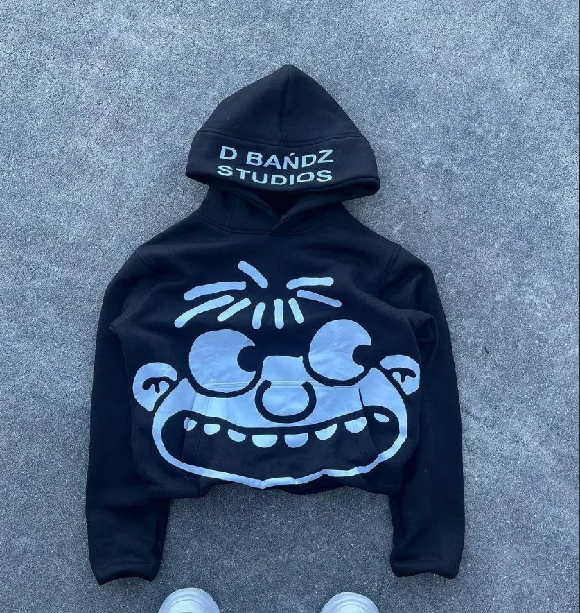 Street trend letter patch design simple long sleeved couple y2k retro casual comfortable loose warm outdoor O-neck sportswear